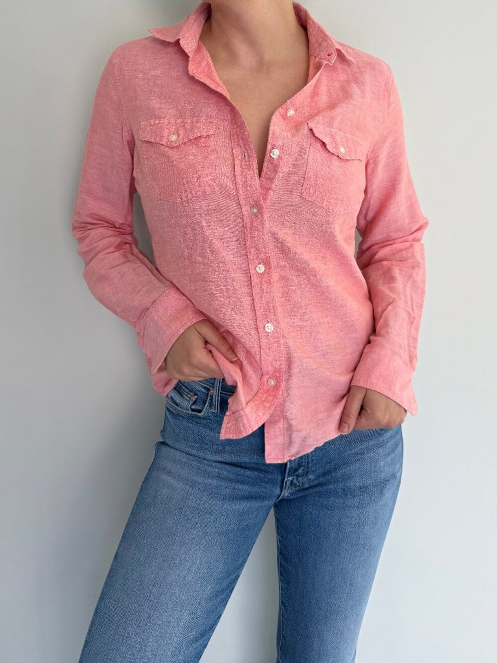 Banana Republic Linen Button Down Shirt Coral Size S